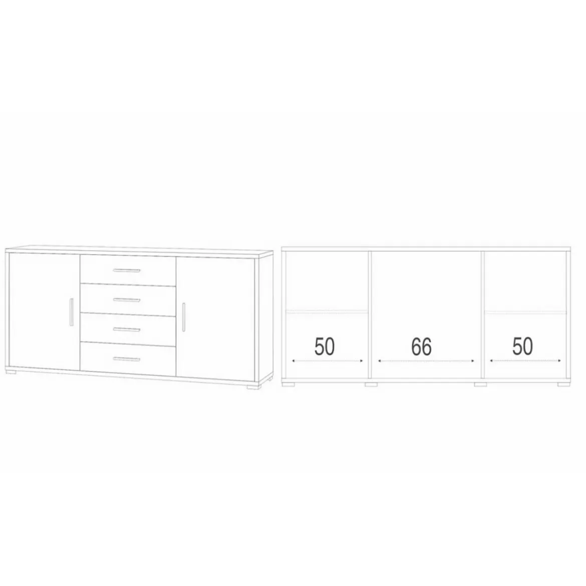Credenza Contenitore Mobile 2 Ante 4 Cassetti Bianco Noce in Legno Tv