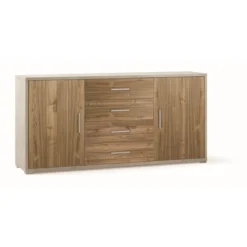 Credenza Contenitore Mobile 2 Ante 4 Cassetti Bianco Noce in Legno Tv