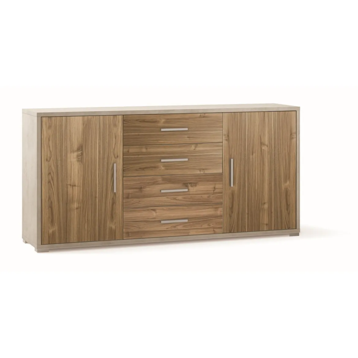 Credenza Contenitore Mobile 2 Ante 4 Cassetti Bianco Noce in Legno Tv