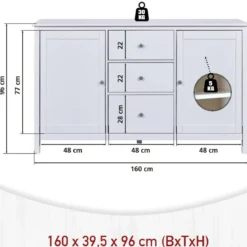 Credenza da Cucina 3 Cassetti 2 Ante in Legno Bianco Madia Moderna