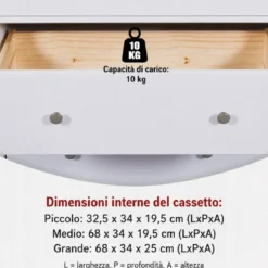Credenza da Cucina Cassettiera 8 Cassetti in Legno Bianco Moderna