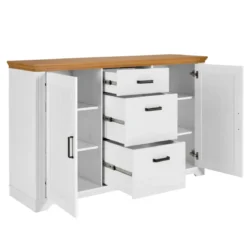 Credenza da Cucina in Legno Massello Bianco Rovere 2 Ante 3 Cassetti