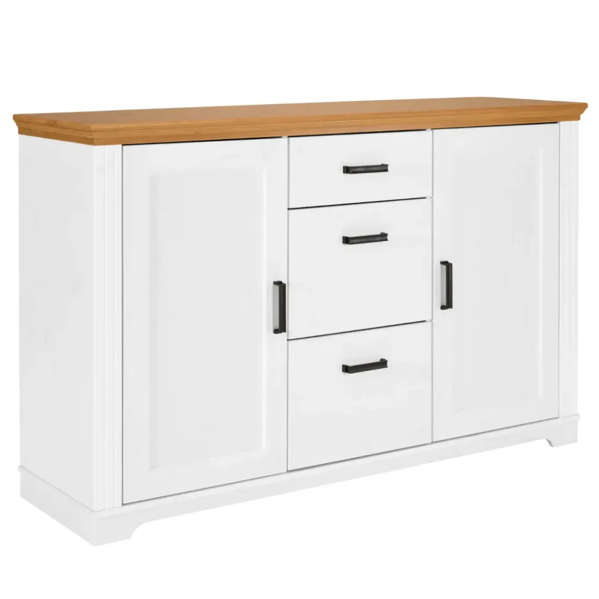 Credenza da Cucina in Legno Massello Bianco Rovere 2 Ante 3 Cassetti