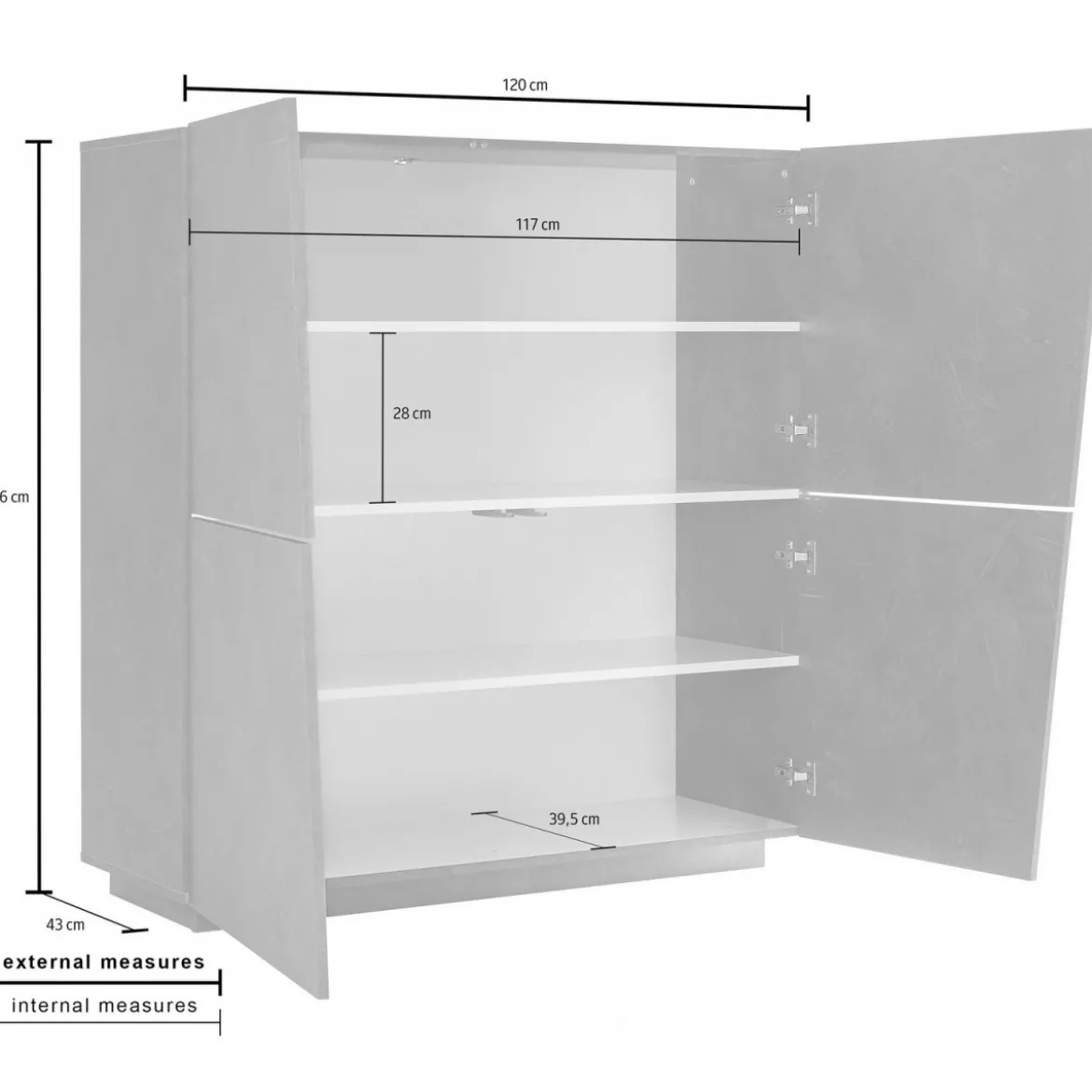 Credenza da Ingresso Ardesia Madia 120 cm Laccato Mobile con 4 Ante