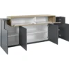 Credenza da Soggiorno 200 cm 4 Ante Battenti 1 Ribalta Antracite Rovere