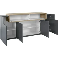 Credenza da Soggiorno 200 cm 4 Ante Battenti 1 Ribalta Antracite Rovere