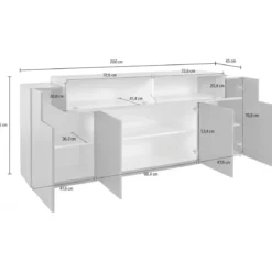 Credenza da Soggiorno 200 cm 4 Ante Battenti 1 Ribalta Antracite Rovere