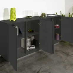 Credenza da Soggiorno 180 cm Antracite Laccato 4 Ante Push to Open
