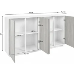 Credenza da Soggiorno 180 cm Antracite Laccato 4 Ante Push to Open