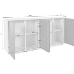 Credenza da Soggiorno 180 cm Bianco Laccato Lucido 4 Ante Push to Open