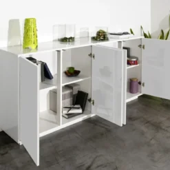 Credenza da Soggiorno 180 cm Bianco Laccato Lucido 4 Ante Push to Open
