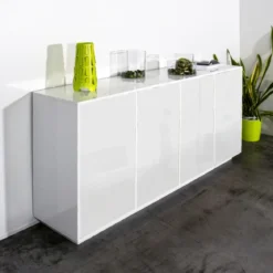 Credenza da Soggiorno 180 cm Bianco Laccato Lucido 4 Ante Push to Open