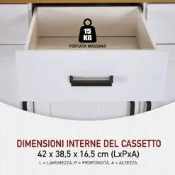 Credenza da Soggiorno in Legno Massello Bianco Rovere 3 Ante 3 Cassetti