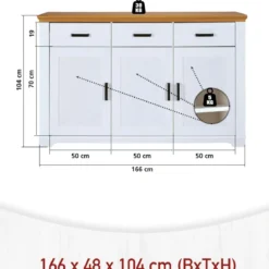 Credenza da Soggiorno in Legno Massello Bianco Rovere 3 Ante 3 Cassetti