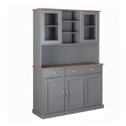 Credenza Grigia Alta Mobile 3 Ante con Cassetti Vetrina Cucina Contenitore Legno