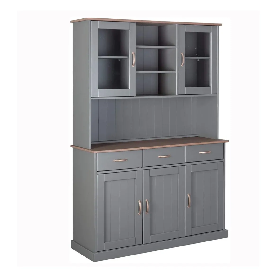 Credenza Grigia Alta Mobile 3 Ante con Cassetti Vetrina Cucina Contenitore Legno