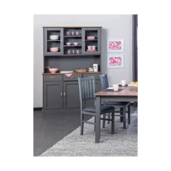 Credenza Grigia Alta Mobile 3 Ante con Cassetti Vetrina Cucina Contenitore Legno
