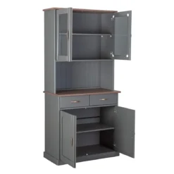 Credenza Grigia Alta Mobile 2 Ante con Cassetti Vetrina da Cucina Ingresso Legno