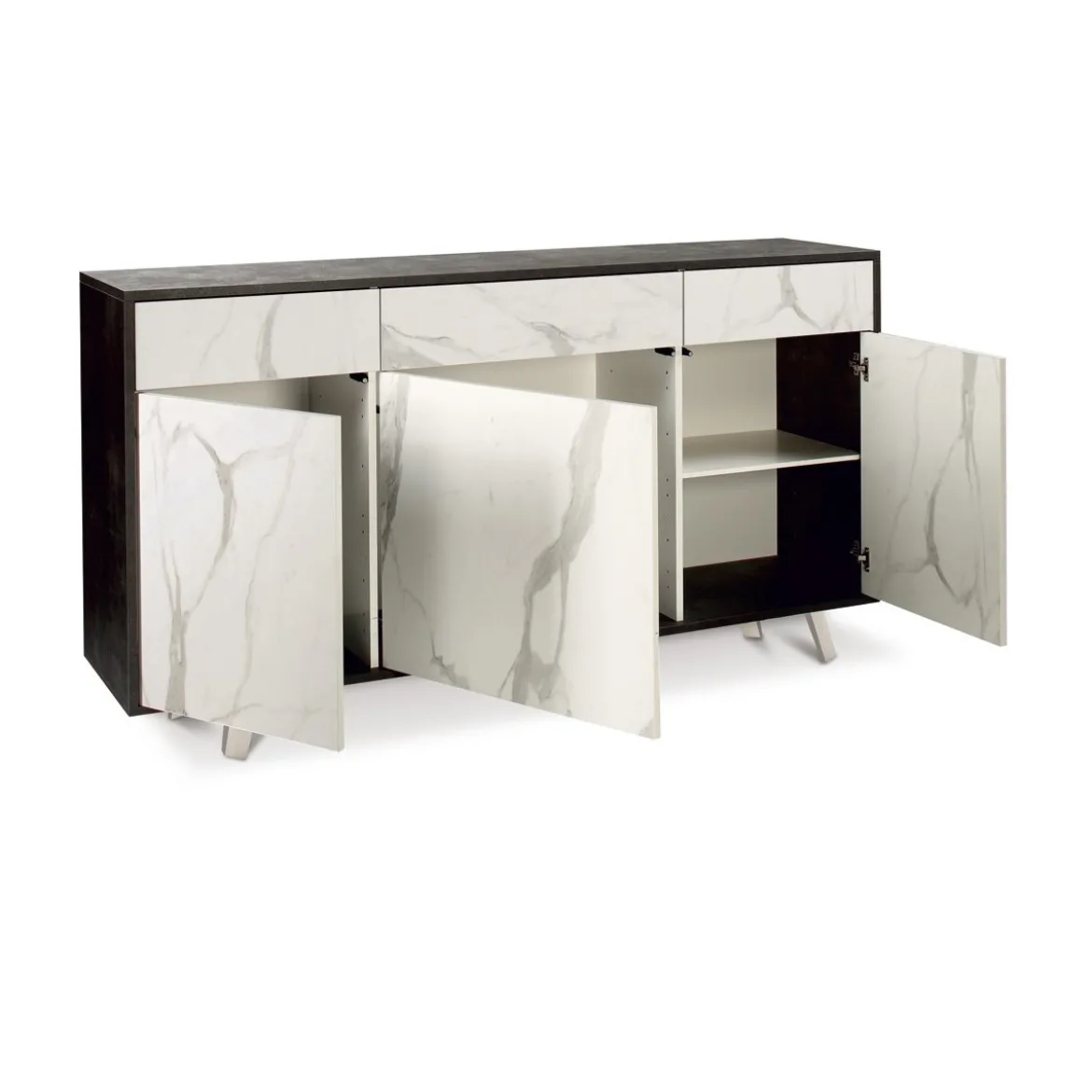 Credenza Madia 3 Ante 3 Cassetti Bianco Mobile Contenitore da Soggiorno