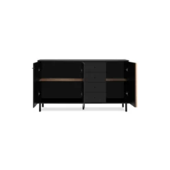 Credenza Madia 3 Ante e 4 Cassetti Nero con listelli Rovere