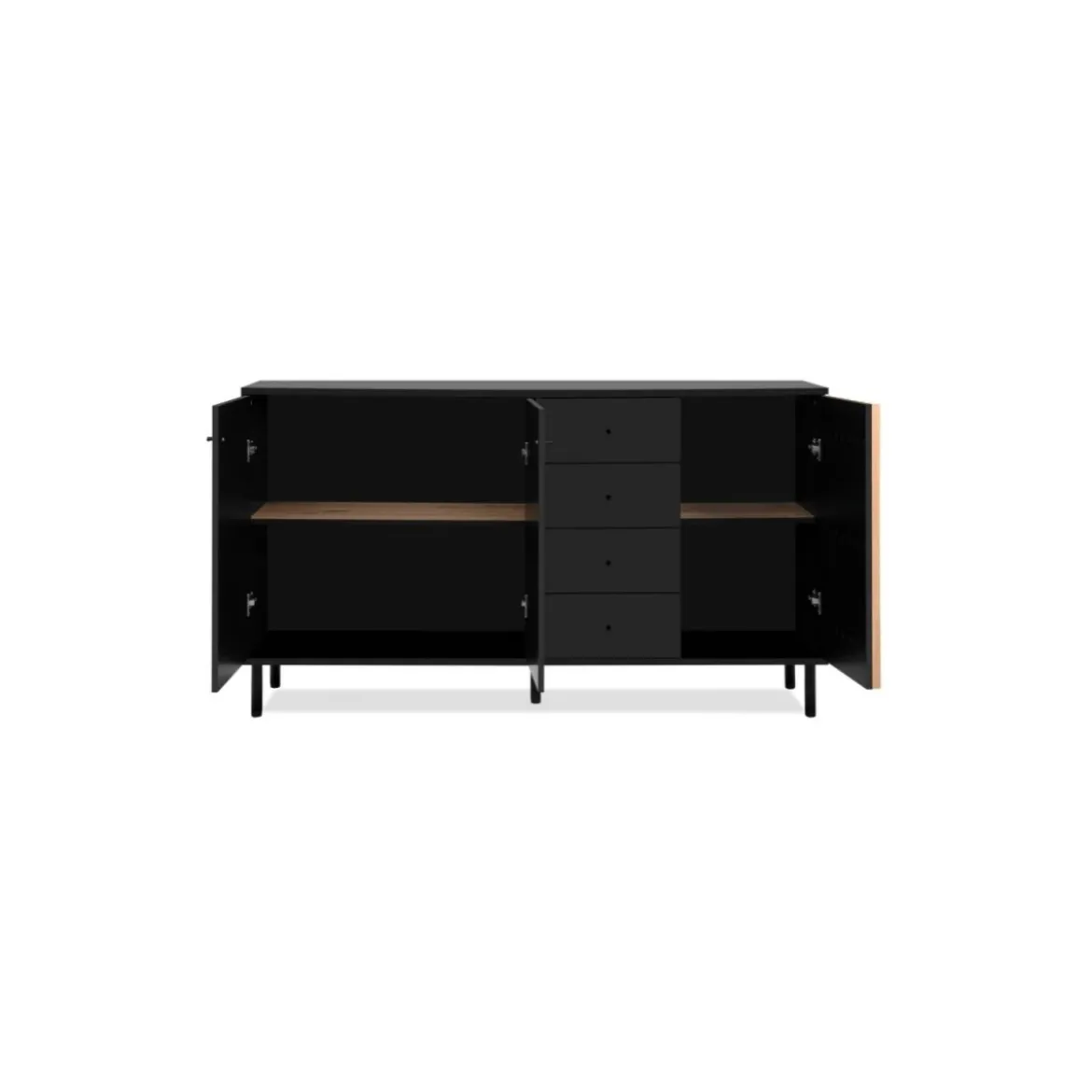 Credenza Madia 3 Ante e 4 Cassetti Nero con listelli Rovere