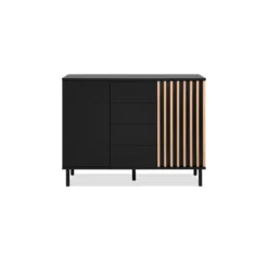 Credenza Madia 2 Ante e 4 Cassetti Nero con listelli Rovere