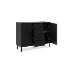 Credenza Madia 2 Ante e 4 Cassetti Nero con listelli Rovere