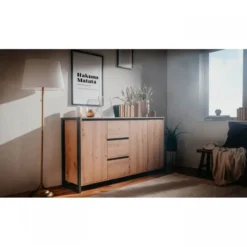 Credenza Madia con Cassetti e Ante Mobile in Legno Quercia Buffet Madia