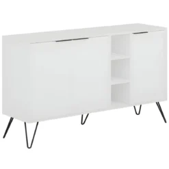 Credenza Madia con Nicchie 3 Ante Bianco per Soggiorno Gambe Metalliche
