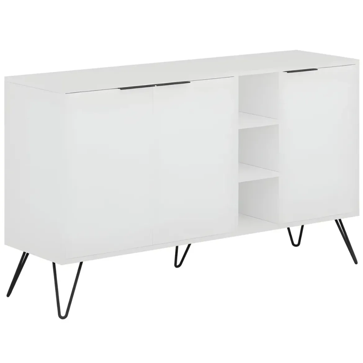 Credenza Madia con Nicchie 3 Ante Bianco per Soggiorno Gambe Metalliche