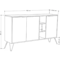 Credenza Madia con Nicchie 3 Ante Bianco per Soggiorno Gambe Metalliche