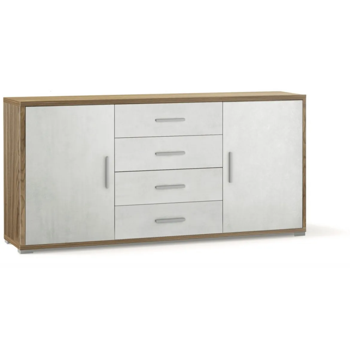 Credenza Mobile 2 Ante 4 Cassetti Contenitore Noce Bianco Legno Tv Soggiorno
