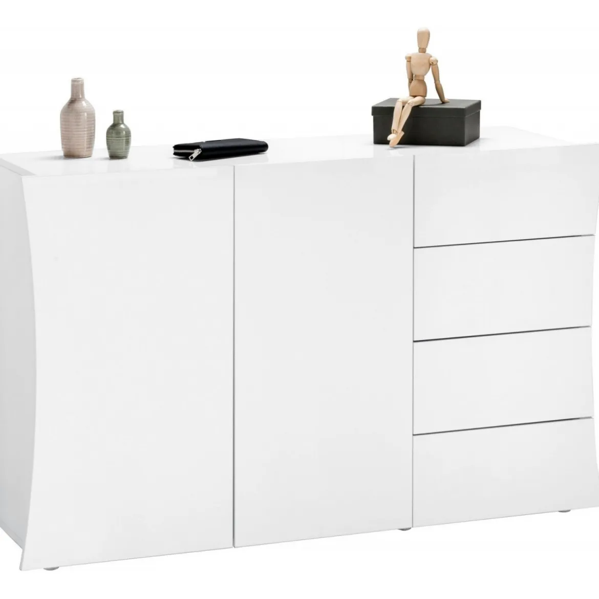 Credenza Mobile Bianco Lucido con 4 Cassetti e 2 Ante Madia Moderna