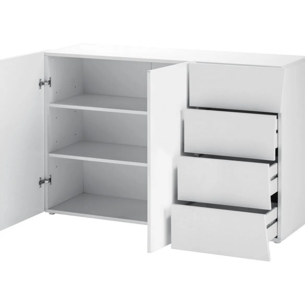 Credenza Mobile Bianco Lucido con 4 Cassetti e 2 Ante Madia Moderna