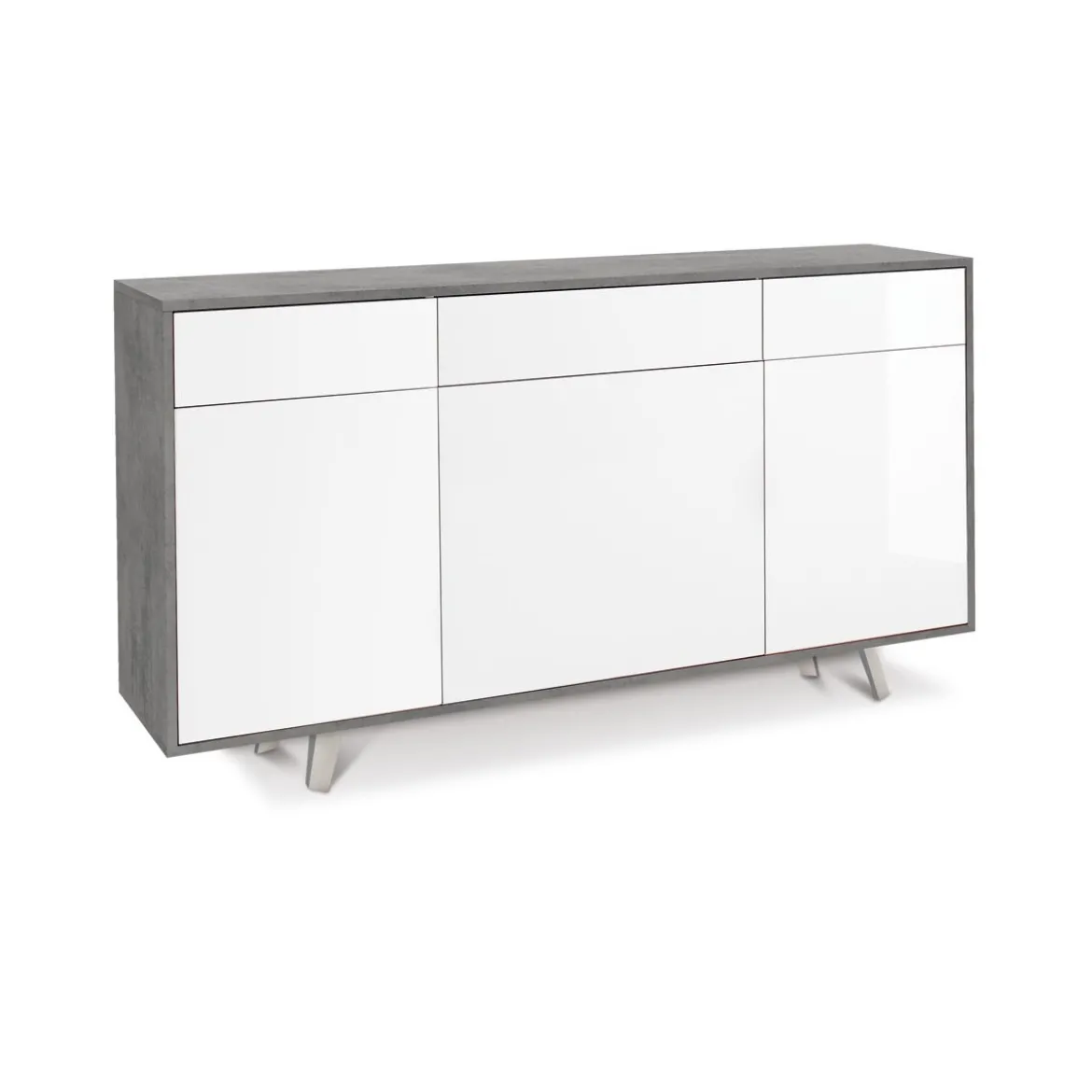 Credenza Mobile Madia 3 Ante 3 Cassetti Bianco Lucido Grigio da Soggiorno