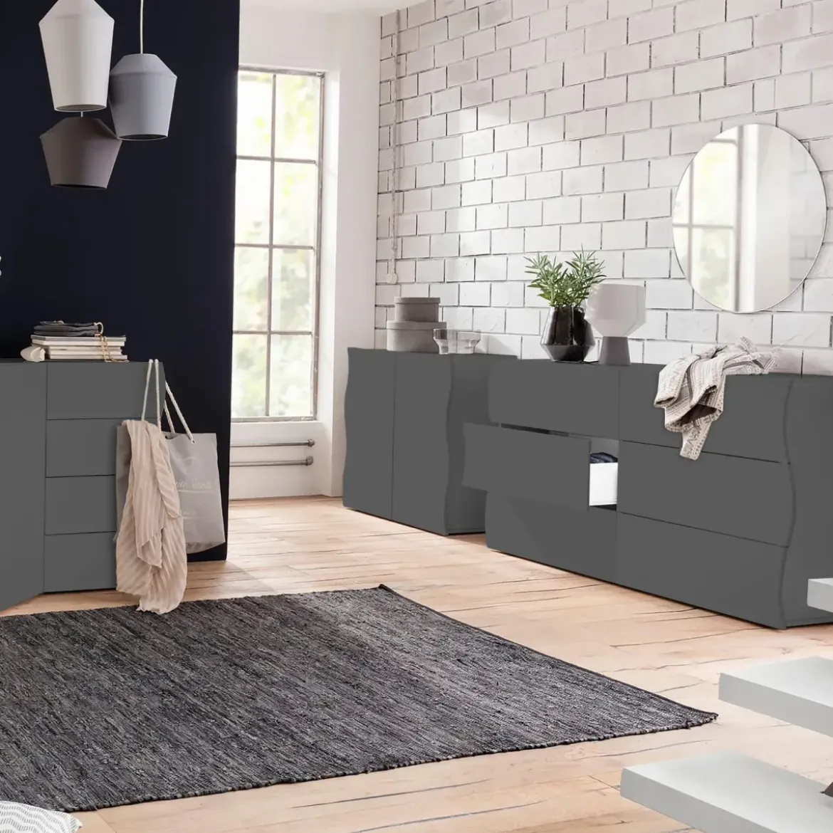 Credenza Multiuso 2 Ante Battenti Mensola Antracite Madia in Legno