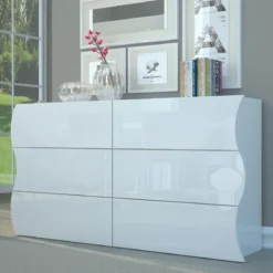 Credenza Orizzontale con 6 Cassetti Bianco Lucido per Soggiorno Madia