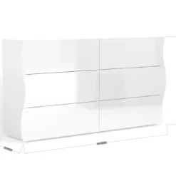 Credenza Orizzontale con 6 Cassetti Bianco Lucido per Soggiorno Madia