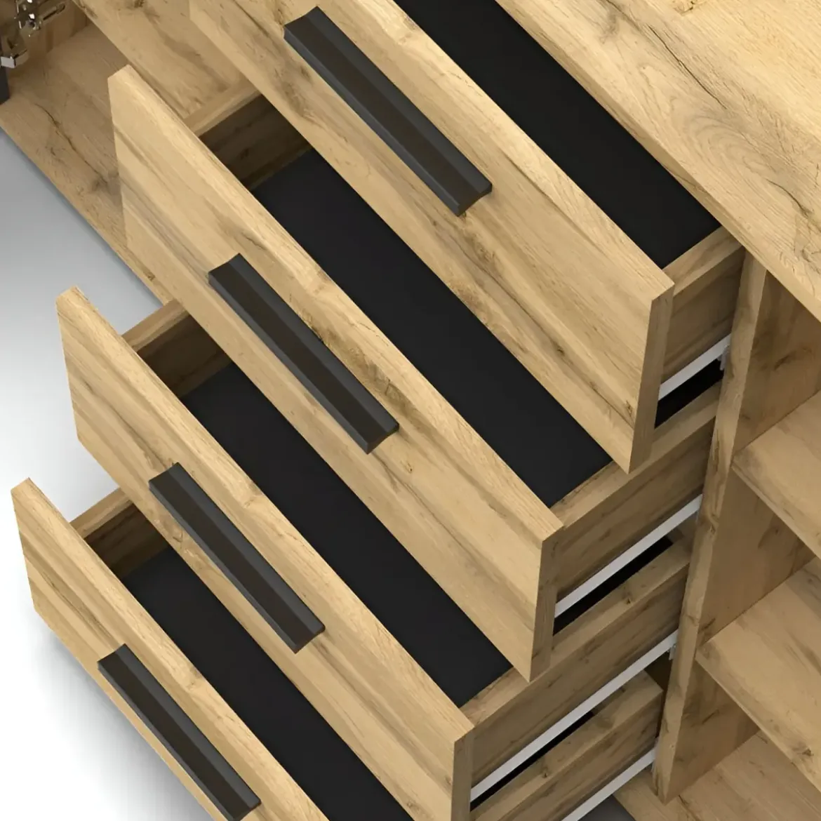 Credenza Salvaspazio 4 Cassetti Rovere Antracite 120x33x85 cm