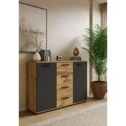 Credenza Salvaspazio 4 Cassetti Rovere Antracite 120x33x85 cm