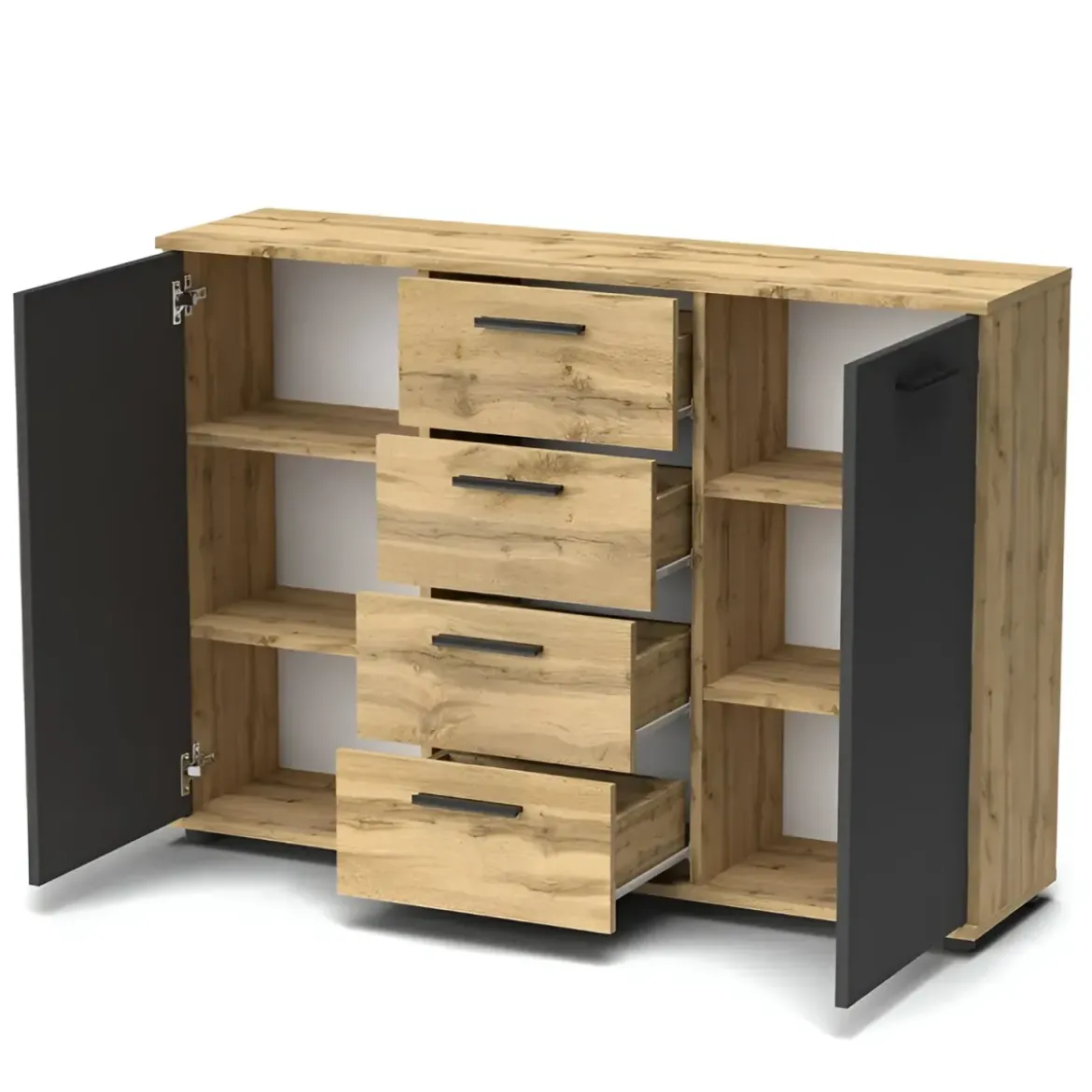Credenza Salvaspazio 4 Cassetti Rovere Antracite 120x33x85 cm