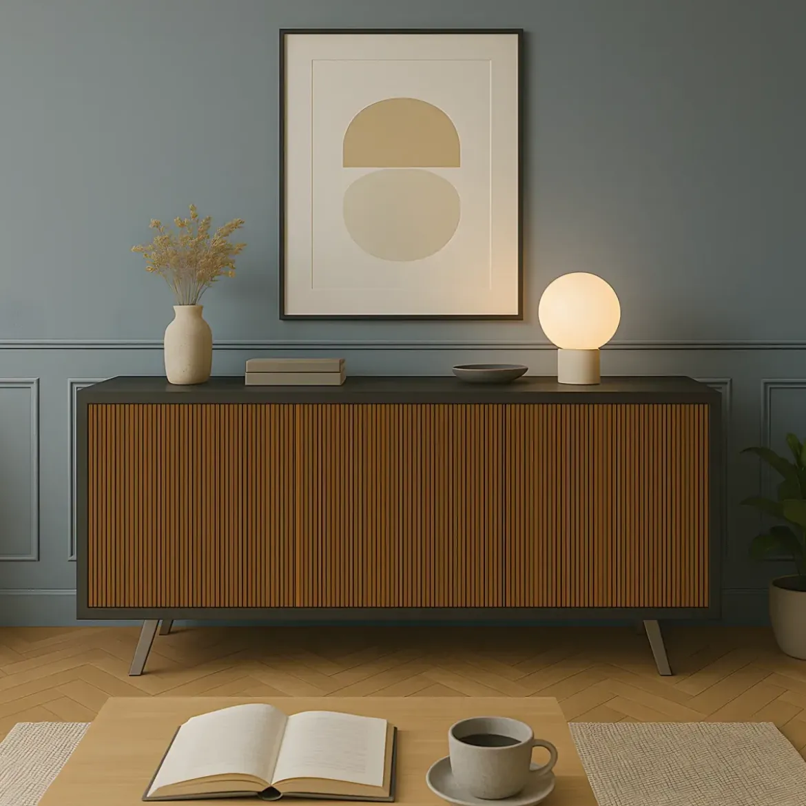 Credenza Soggiorno 3 Ante Push-Pull 177x41x74 cm Nero e Rovere