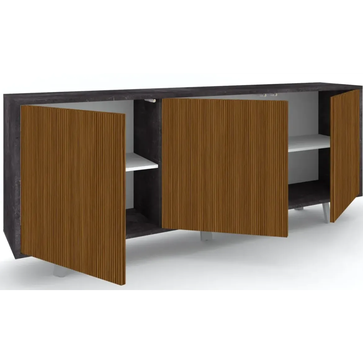 Credenza Soggiorno 3 Ante Push-Pull 177x41x74 cm Nero e Rovere