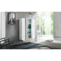 Credenza Vetrina con 3 Ante Mobile Moderno da Ingresso Bianco e Cemento