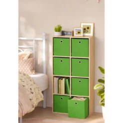 Cubo Portaoggetti Pieghevole 27x27x28 cm Salvaspazio Tessuto Verde