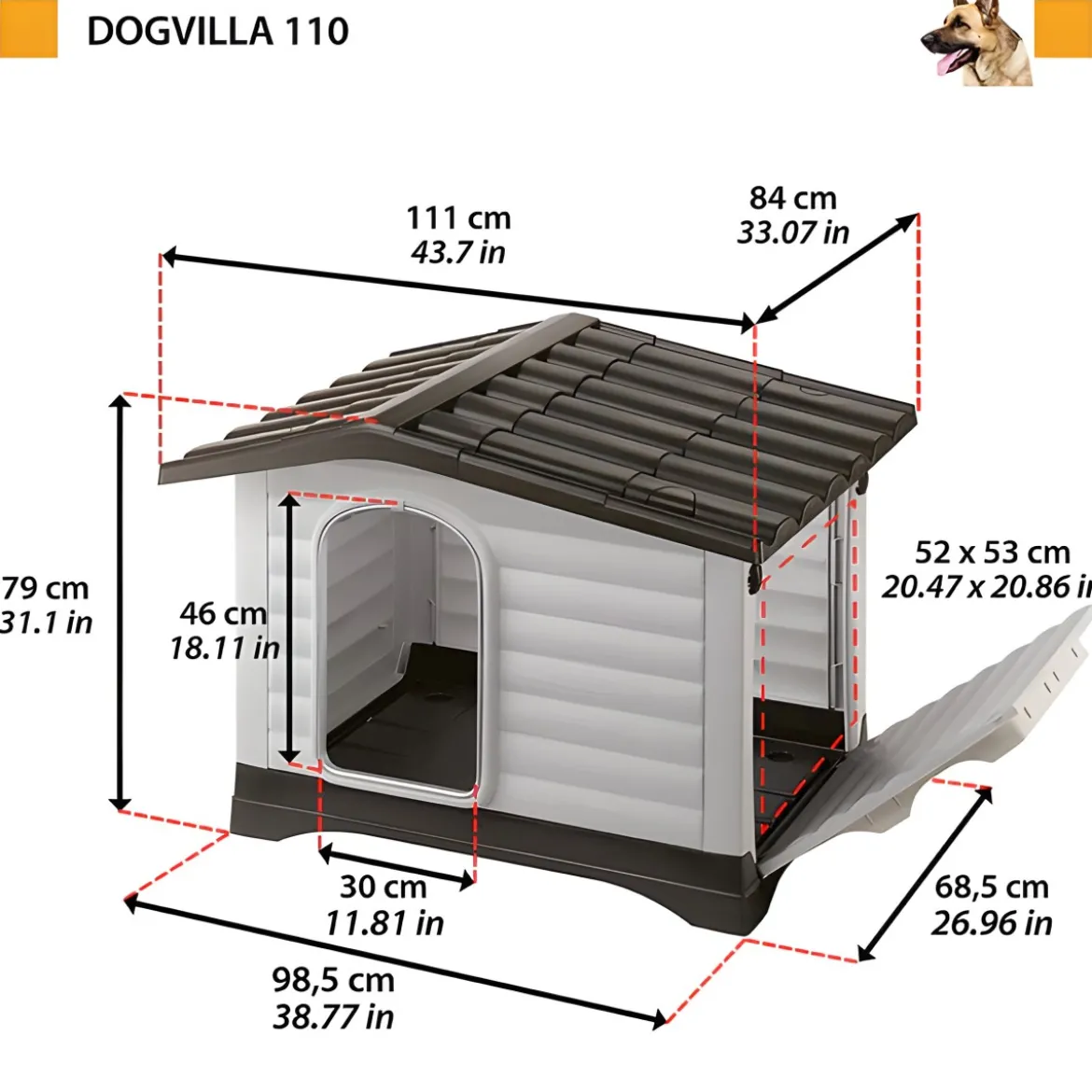 Cuccia per Cani grande 111x84x79 cm con parete ribaltabile