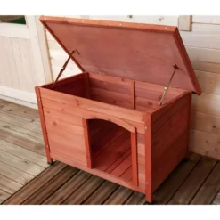 Cuccia per Cani Taglia Media Legno da Esterno Giardino Tetto Apribile