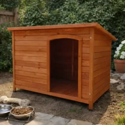 Cuccia per Cani Taglia Media Legno da Esterno Giardino Tetto Apribile