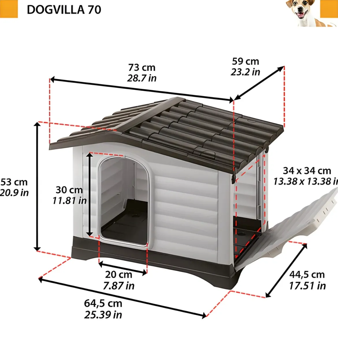 Cuccia per Cani 73x59x53 cm per esterni con parete apribile