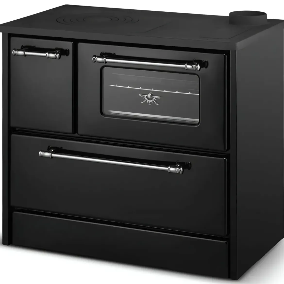 Cucina a Legna Stufa 9 kW in Acciaio Ghisa Nero Ecologica con Forno